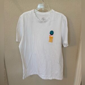 Nike White Tee with Teal Basketball, Nike swoosh logo, and Yellow Net. Size XLT.